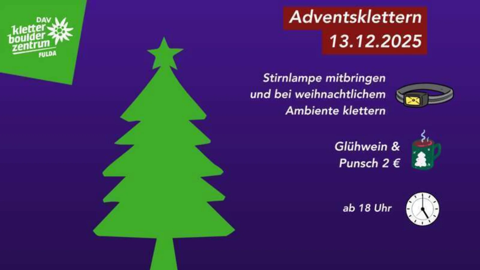 Werbung für das Adventsklettern 2025 im DAV Kletterzentrum Fulda | © Canva / DAV Kletterzentrum Fulda